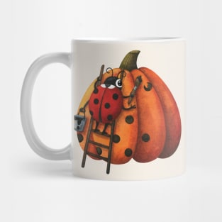 Cute Ladybug Painting Pumpkin Polka Dots Mug